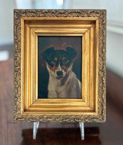 Antique 19th terrier dog - antique, oil